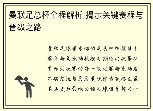 曼联足总杯全程解析 揭示关键赛程与晋级之路